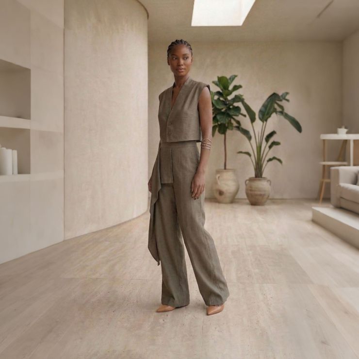 CALÇA DE ALFAIATARIA COM PANEAUX ASSIMÉTRICO