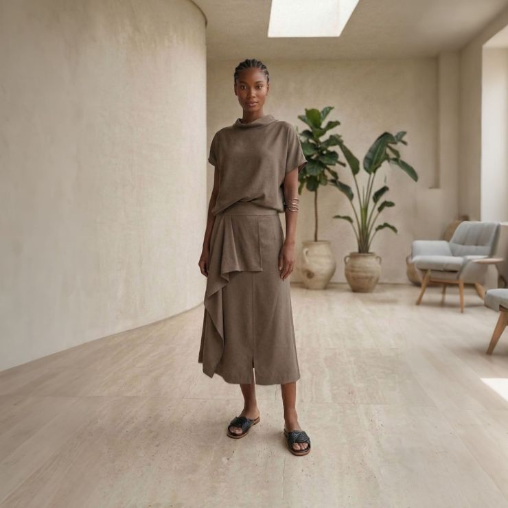 SAIA MIDI CINTURA ALTA COM PANEAUX ASSIMÉTRICO