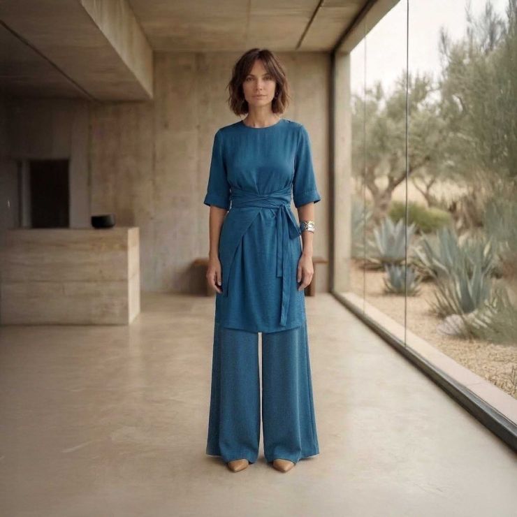 CALÇA PANTALONA COM RECORTE LATERAL