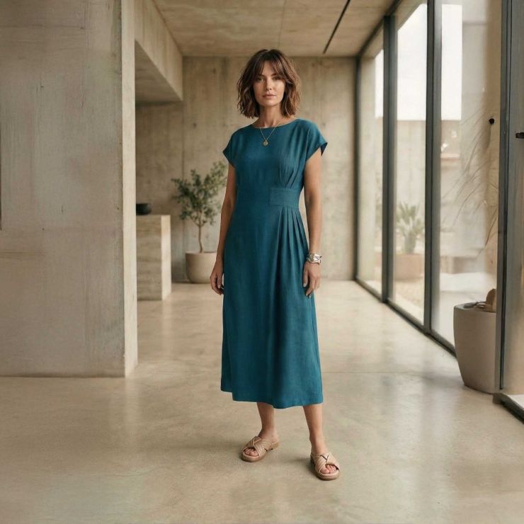 VESTIDO COM PREGAS ASSIMÉTRICAS